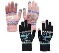 SKHAOVS 2 Paires Gants Femme, Gants Hiver, Femmes Hiver Chaud Gants, Gants Ecran Tactiles, Hiver Chauds Tricotés à écran Tactile Tricotés Gants, pour Cyclisme Conduite Ski Randonnée (2 Paires)