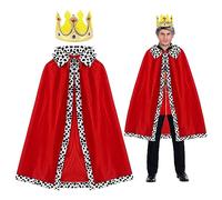 SKHAOVS 2 Pcs Adults King Queen Costume Set Coronation Outfit King Robe Queen Robe with Crown, King Queen Fancy Dress for Role Play, Masquerade, Theme Party, Halloween, Carnival, 120cm (Red)