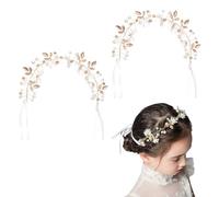 SKHAOVS 2 Pcs Couronne De Fleurs Pour Cheveux, Headband Mariage Perle Bandeau de Mariée, Mariage Accessoires De Cheveux, Bandeau Feuille Perle Cheveux Vigne Cristal Casque Pour Les Filles