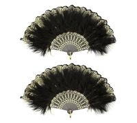 SKHAOVS 2 Pcs Éventail Plume, Éventail en Plumes de Marabou des Années 1920, Eventail Mariage Pliant, Éventail Noir Classique, pour Mariage Fête Cadeau Performances Décoration