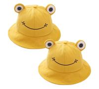 SKHAOVS 2 Pièces Bucket Hat Grenouille,Chapeaux Seau Bob Grenouille,Chapeaux Amusants Chapeau de Soleil en Coton pour Femme Homme Adultes Randonnée Pêche Chasse Vacances Camping(Jaune)