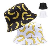SKHAOVS 2 Pièces Chapeau de Pêcheur Réversible Chapeaux de Seau de Imprimé Unisexe Chapeau de Soleil Tendance pour Femmes Hommes et Les Adolescents Chapeau Bobs De Plage Pliables (Bananes)