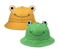 SKHAOVS 2 Pièces Chapeau de Seau Grenouille Mignon en Coton, Chapeau de Pêcheur, Chapeau de Soleil pour Femmes Hommes