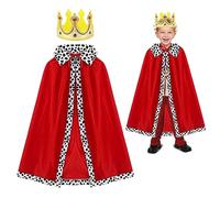 SKHAOVS 2 Pièces Déguisement Roi Reine Enfant Cape de Prince Princesse Cape Royale en Velours avec Couronne, Costume de Roi Reine para Halloween, Carnaval, Soirée à Thème, 80cm (Red)