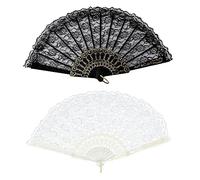 SKHAOVS 2 Pièces Éventail Pliant, Vintage Eventail Dentelle, Ventilateurs Pliant Femme, Éventail Pliant Chinois, Éventail Dentelle Noire, Dentelle Mariée Accessoire pour Décoration Mariage