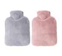SKHAOVS 2 Pièces Housse Douce Peluche pour Bouillotte de 2 Litres, Housse de Bouillotte Housse en Tissu Uniquement,Pas de Bouteille pour Enfant Adulte Cadeaux de Noël Rose