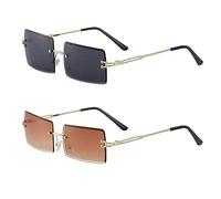 SKHAOVS 2 Pièces Lunettes de Soleil Sans Monture Carrées Classique Mode Rectangle Lunettes de Soleil Rétro Lunettes de Soleil e Pour Femmes Hommes Lunettes Simplistes Pour Voyage Plage (2 Couleurs)