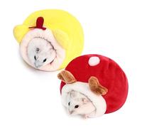 SKHAOVS 2 Pièces Mini lit pour Hamster Lits pour Cochon d'Inde pour Petit Animal, Forme d'animal de Dessin Animé,lit de Couchage Chaud pour Petits Animaux pour Hérisson Chinchillas(Rouge Jaune)