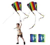 SKHAOVS 2 Pièces Portable Cerf-Volant de Poche, Cerf Volant pour Enfants,Cerf-Volant Easy Flyer Arc-en-Ciel avec Queues Colorées y Ligne de Kite pour Les débutants, Jeux Exterieur Enfant