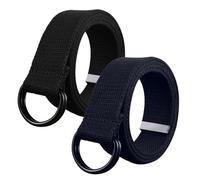 SKHAOVS 2pcs ceintures pour homme ceinture toile, ceinture tissu réglable avec double anneau en D, ceinture sans trou adaptée pour les loisirs et les voyages (noir bleu)