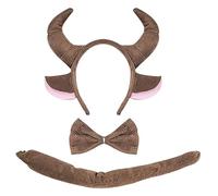 SKHAOVS 3 Pcs Accessoires de Costume de Taureau Enfants Costume de Taureau Ensemble, Cornes de Taureau Bandeau Noeud Papillon Queue, Costume des Animaux pour Anniversaire Halloween Carnaval (Brun)