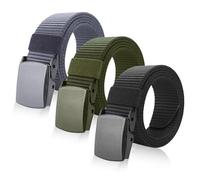 SKHAOVS 3 Pièces Ceinture en Nylon Homme, Noir/Gris/Vert Tactique Militaire Réglable, Boucle en Plastique, Rapide à Travers la Sécurité de l'Aéroport, 130cm (3 Couleurs)