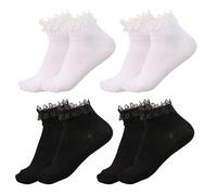 SKHAOVS 4 Paires Chaussettes Femmes Chaussettes à Volants Socquettes à Volants Chaussettes à Froufrous Dentelle Accessoires de Vêtements Jupe Robe Mignonne Chaussettes pour Dames Filles (4 Paires)