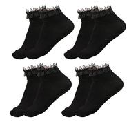 SKHAOVS 4 Paires Noires Chaussettes à Volants pour Femmes,Chaussettes de Cheville (FR/ES, Numérique, 34, 39, Taille normale, Taille normale, Noir)
