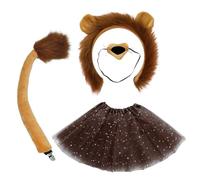 SKHAOVS 4 Pcs Accessoires de Costume de Lion, Enfants Costume de Vache Ensemble, Bandeau Oreilles de Lion, nez, Queue Tutu, Costume des Animaux pour Anniversaire Halloween Carnaval (Brun)