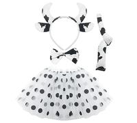 SKHAOVS 4 Pcs Accessoires de Costume de Vache Enfants Costume de Vache Ensemble, Cornes de Vache Bandeau Noeud Papillon Queue Tutu, Costume des Animaux pour Anniversaire Halloween Carnaval (Blanc)
