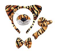 SKHAOVS 4 Pièces Costume de Tigre Déguisement Set,Ensemble d'oreilles Queue Nez et Noeud Papillon de Tigre,Accessoires pour Déguisements d'animaux Cosplay Halloween Soirée (4 Pièces)