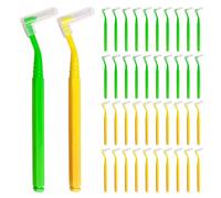 SKHAOVS 40 Pièces Brosse Dentaire Portable Brossette Brosses Interdentaires en Forme de L,Dentaire Outil de Nettoyage de Dent,Fil Dentaire,Brossettes Interdentaire pour Hygiene Dentaire(Jaune Vert)