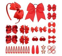 SKHAOVS 40 Pièces Rouge Barrettes Enfant Barrettes à Cheveux Grands Arcs Cheveux Pinces à Cheveux Fille Noeud Papillon Accessoires de Cheveux pour Filles Bowknot Barrettes Femme Bébés(Rouge)