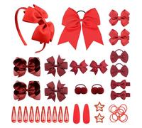 SKHAOVS 40 Pièces Rouge Cheveux Chouchous Nœud Cheveux Cravate Rouge Grand Nœud élastique Cheveux Corde Pom Pom Girl Accessoires pour cheveux pour filles (Rouge)