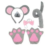 SKHAOVS 5 Pièces Ensemble de Déguisement de Souris,Souris Nez Queue Gants Rose Noeud Papillon Oreille Bandana Ensemble,pour Enfants Cosplay,Costume de Carnaval Fête d'anniversaire Halloween (5 Pièces)