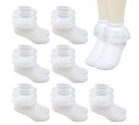 SKHAOVS 7 Paire Chaussettes Dentelle Volant Socquette Fille Coton Romantic Lace Chaussettes Blanches Respirantes Chaussette Enfant pour les Filles de 1 à 3 Ans (7 Paires)