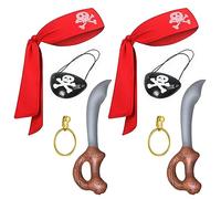 SKHAOVS 8 Pièces Accessoires de Costume de Pirate, Bandeau Pirate, Pirate Oeil Patch, Anneau, Couteau Gonflable, Pirate Déguisement, Accessoires Pirate, pour Carnaval Halloween Fête