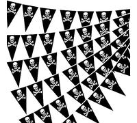 SKHAOVS 9M Guirlande de fanions Pirate Forme de crâne de Pirate et os croisés pour intérieur extérieur, décoration de fête, Thème Pirate Décor de Fête Suspendue, Carnaval (Noir)