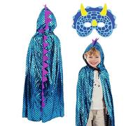 SKHAOVS Cape Dinosaure Déguisement Masque Costume Halloween Enfant Dinosaure Dragon Halloween Carnaval Costumes Noël Anniversaire Party 3 à 9 ans Cadeaux Habiller des Deguisement(Bleu)