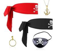 SKHAOVS Lot de 5 accessoires pour déguisement de pirate, foulard de pirate, patch œil de pirate, collier de pirate, costume de capitaine pirate pour Halloween, carnaval enfants, femmes et hommes