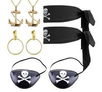 SKHAOVS Lot de 8 accessoires de costume de pirate, cache-yeux, écharpe, bandana, collier, accessoires pour fête, Halloween, carnaval, bal masqué, cosplay