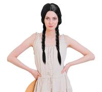 SKHAOVS Mercredi Perruque Tresse Noire Mercredi Pour Femmes Filles Mercredi Costume,Filles Famille Costume Perruque,pour Carnaval Halloween Cadeau Cosplay (noir)