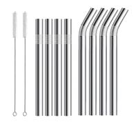 SKHAOVS Paille Inox Reutilisable 10 Pcs (4 Droites 216mm + 4 Courbées 266mm+2 Petite Brosse), 0,4 '' Pailles de consommation en métal pour Cocktails, Lait Glacé,Milkshakes, Café Glacé