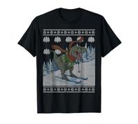 Ski Dinosaure T-Rex Ski Drôle Neige Hiver Moche Noël T-Shirt