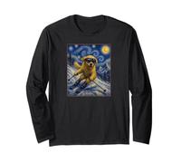 Ski Golden Retriever Art Skiier Chien sur Ski Hill Manche Longue