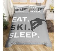 Ski Housse de Couette Garçon Fille Skiing Sports Parure de Lit 140x200cm Pour Enfants Ultra doux Ski Amants Sets de Housse de Couette Gris Parure Housse de Couette Décor Fermeture à glissière