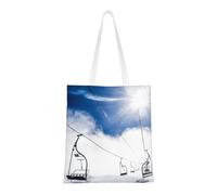 Ski Lift At Sunshine Sac fourre-tout tendance en toile avec motif imprimé sur toute la surface, grand sac fourre-tout réutilisable avec double poignées, sac de plage, sac de week-end