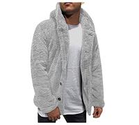 Ski Polaire Homme Couleur à Capuche Non Tissé Vêtements d'extérieur Hiver Manches Longues Chaud Maison Doux Manteau Baggy avec Bouton Homme Fitness, gris, M