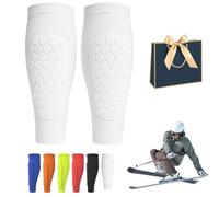 Ski Shin Guards Gel, Ski Shin Protector with Superior Impact Absorption, Legs Protection, Breathable Elastic Honeycomb Skis Guard Socks, Safety Gear for Adult Teenager Sport Gift (White,l)