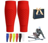 Ski Shin Guards Gel, Ski Shin Protector with Superior Impact Absorption, Legs Protection, Breathable Elastic Honeycomb Skis Guard Socks, Safety Gear for Adult Teenager Sport Gift (Red,l)