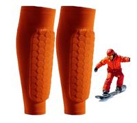 Ski Shin Protector, Ski Shin Guards, Shin Protectors for Skiing, Ski Boot Shin Protectors, Long Elastic Anti-Collision Leggings Protective Cover with Honeycomb for Skiing, Soccer (Orange, M)