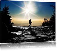 Ski skieurs de fond sur la montagne noir / blanc Taille: 80x60 sur toile, XXL énormes Photos complètement encadrées avec civière, impression d'art sur murale avec cadre, moins cher que la peinture ou une peinture à l'huile, pas une affiche ou une bannière,