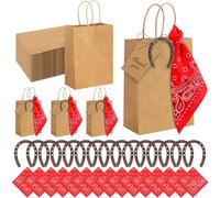 Skicuff Lot de 24 sacs cadeaux en papier de cowboy occidental en vrac pour mariage, sacs à bonbons, sacs à bonbons avec fer à cheval porte-bonheur rouge bandana étiquettes kraft pour fête de mariage