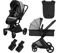 skiddoü Poussette 2 en 1 Nasjo légère et nacelle - Cadre en aluminium robuste - Taille compacte - Possibilité de blocage des roues avant - Frein à main - Système de ventilation - Gris clair 2020072