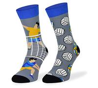 SKIETY Chaussettes Colorées Dépareillées - Rigolotes - Chaussettes Fantaisie - 70% Coton - Original - Chaussettes Drôles pour Hommes avec Motif de Volleyball - 39-42