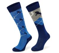 SKIETY Chaussettes Équestres - Chaussettes Longues en Chevaux - Chaussettes Équestres pour Femmes, Filles, Enfants - Chaussettes Amusantes - Motif Rhombus et Cheval - Taille 39-42
