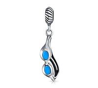 Skieur Bleu Sport Nageur Lunettes De Natation Lunettes De Plongée Perle Pendante S'Adapte Au Bracelet Charm Européen Pour Femmes Adolescente Émail Argent Sterling .925