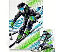 Skieur sur Une Piste de Montagne, Puzzle numérique de 1000 pièces pour Adolescents, Jeu de logique et de Loisirs, Cadeau Original 38x52cm