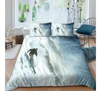 Skiing adventure Parure de Lit Microfibre Hypoallergique 3 Pièces 3D Imprimée Léger Extreme montagne style Ensemble De Literie avec 2 x Taies d'oreiller Super Douce for Filles Ado Single（140x200cm）