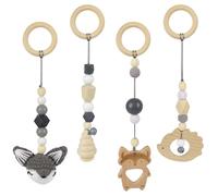 SKIKHN 4 Pièces Arche Portique Deveil Eveil Bebe Bois, Jouets Bébés à Partir, Jouet de Poussette, Jouet Nouveau Né en Boiss, Arche D'éveil Bébés en Boiss pour Siège de Bébé Landau